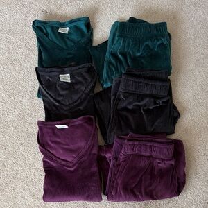 (3) Wonderly Long Sleeve Long pant Ribbed Pajama Sets in Emerald, Black & Plum
